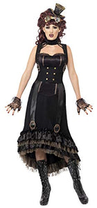 Smiffys Adult Women's Steam Punk Vamp Costume, Dress with Mock Waist Cincher and Buckle Detail, Halloween, Size S, 24493