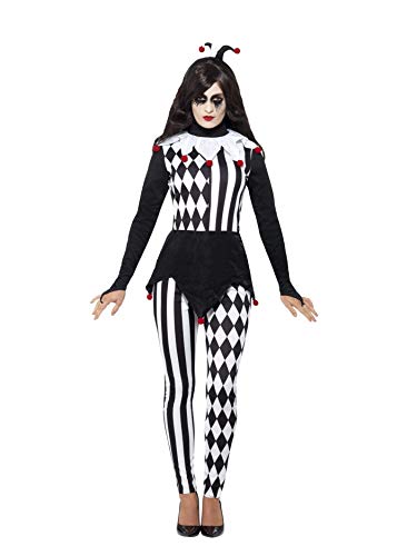 Smiffys Adult Women's Halloween Female Jester Costume, Top, Leggings and Headband, Cirque Sinister, Halloween, Size: S, 45202