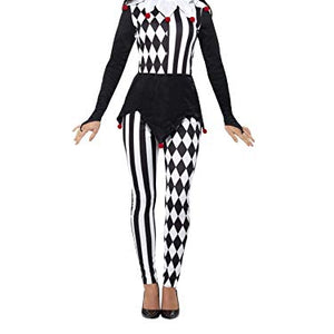 Smiffys Adult Women's Halloween Female Jester Costume, Top, Leggings and Headband, Cirque Sinister, Halloween, Size: L, 45202