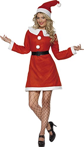 Smiffy's Women's 23171 Costumes Miss Santa Costume, Dress, Belt & Hat, Santa, Red (Rouge), Small