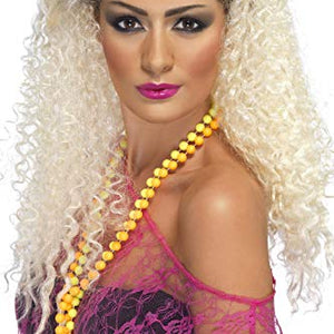 Smiffys Women's Long Curly Blonde 80's Wig with Quiff, One Size, 80's Bottle Wig, 5020570420225