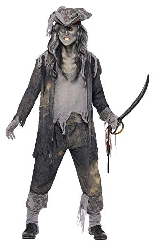 Smiffys 21331XL Pirate Ghost Men's Costume, Gray, Size XL