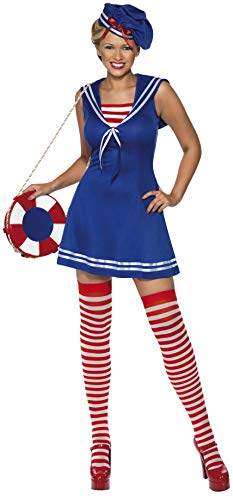 Smiffy's Sailor Cutie Costume Dress, Beret and Stockings - Blue, Large