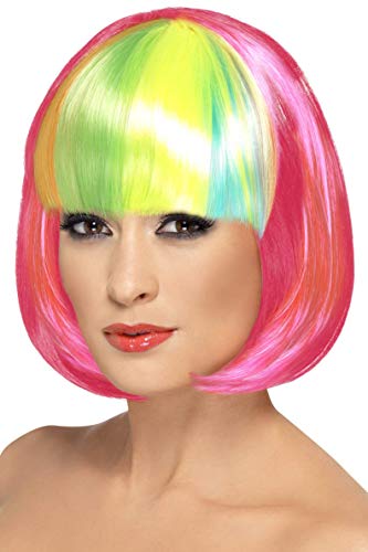 Partyrama Wig Neon Pink with Rainbow Fringe
