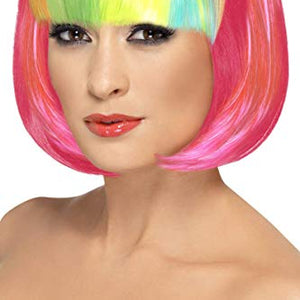 Partyrama Wig Neon Pink with Rainbow Fringe