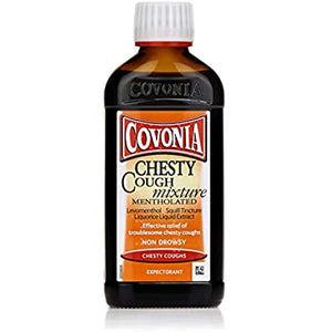 Covonia Chesty Cough Mixture Syrup Mentholated, Sore Throat Relief, Non-Drowsy Formula – 180ml