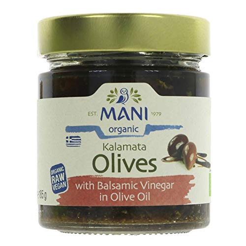 Mani Mani Organic Kalamata Olives with Balsamic Vinegar in Olive Oil 185 g