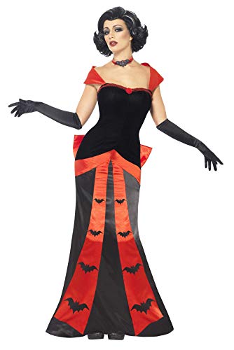 Smiffys Women's Glam Vampiress Costume, Dress, Gloves and Choker, Gothic Manor, Colour: Black and Red, Size: L, 33274