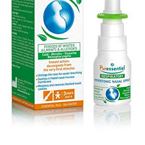 Puressentiel Hypertonic Nasal Spray 15ml - Congestion relief - Instant action - Blocked nose, cold, hay fever, allergies, sinusitis - 100% natural, eucalyptus, sea water, propolis and echinacea