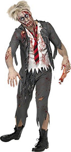 Smiffys Adult men's High School Horror Zombie Schoolboy Costume, Jacket, Attached Shirt, Tie and trousers, High School Horror, Halloween, Size M, 32928