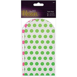 Papermania Neon/White Paper Bags 6/Pkg-Pink & Green