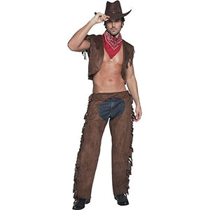 Smiffys Fever Male Ride Em High Cowboy Costume with Waistcoat Chaps and Scarf brown MEDIUM