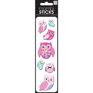 Puffy Stickers-Pink Owls