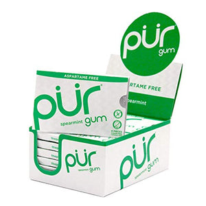 PUR Gum, Spearmint, 100% Xylitol, 151.2g (Box of 12 Blisters) 108 Pieces per box