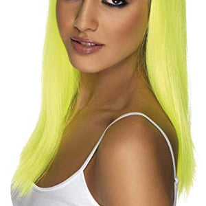 Smiffys Women's Long and Straight Neon Yellow Wig with Bangs, One Size, Glamourama Wig, 5020570421642