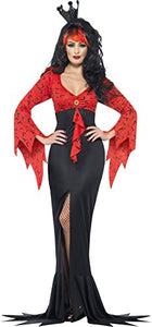 Smiffys Women's Evil Queen Costume, Dress with Bat Print, Legends of Evil, Colour: Red and Black, Size: M, 23166