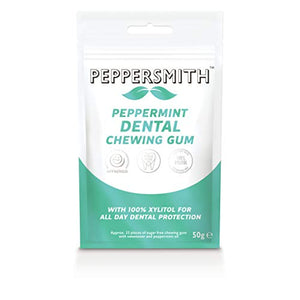 Peppersmith English Peppermint 100% Xylitol-Sweetened Multipack Chewing Gum, Sugar-Free and Good for Teeth — 4 x 50g Packs (132 pieces)