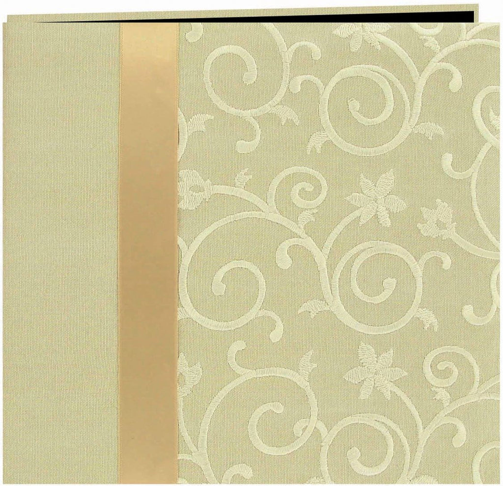 Pioneer 12-Inch by 12-Inch Scroll Embroidery Fabric Postbound Album with Ribbon, Ivory