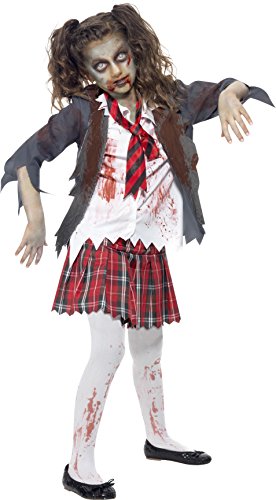 Smiffys Children's Zombie School Girl Costume, Tartan Skirt, Jacket, Mock Shirt and Tie, Serious Fun, Size: M, 43025M