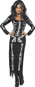 Smiffys Tube Dress with Long Sleeves Skeleton Costume (Black), Size XL