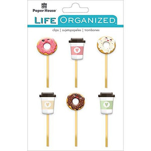 Paper House Productions Coffee and Donuts Stationery, Epoxy Clips, 3-Pack