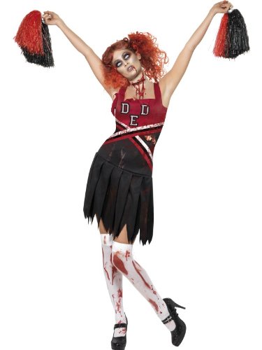 Smiffys Adult Women's High School Horror Cheerleader Costume, Dress and Pom Poms, High School Horror, Halloween, Size: M, 32902