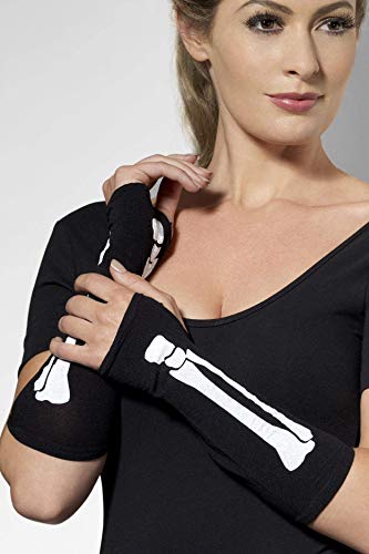 Smiffys Gloves Fingerless with Skeleton Print - Adult, One Size