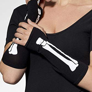 Smiffys Gloves Fingerless with Skeleton Print - Adult, One Size