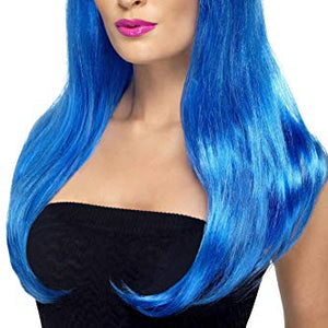 Smiffys Babelicious Wig Long Straight with Fringe - Blue