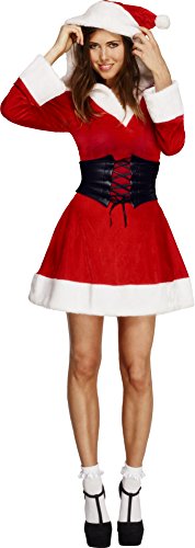 Fever Adult Women's Hooded Santa Costume, Dress, Attached Underskirt, Hood and Belt, Christmas, Size M, 36988