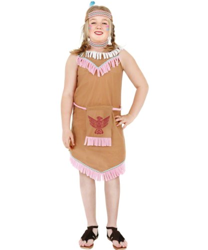 Smiffy's Indian Girl Costume with Bird Badge, Dress and Headband