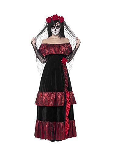 Smiffys Adult Women's Day of the Dead Bride Costume, Dress and Rose Veil, Day of the Dead, Halloween, Size: L, 43739