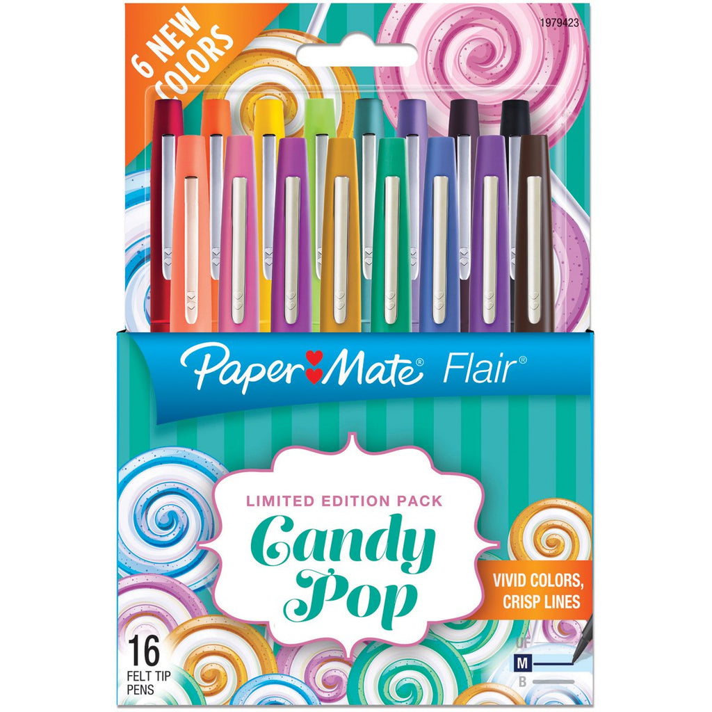 Paper Mate Flair Felt Tip Pens, Medium Point, Limited Edition Candy Pop Pack, 16 Count (1979423)