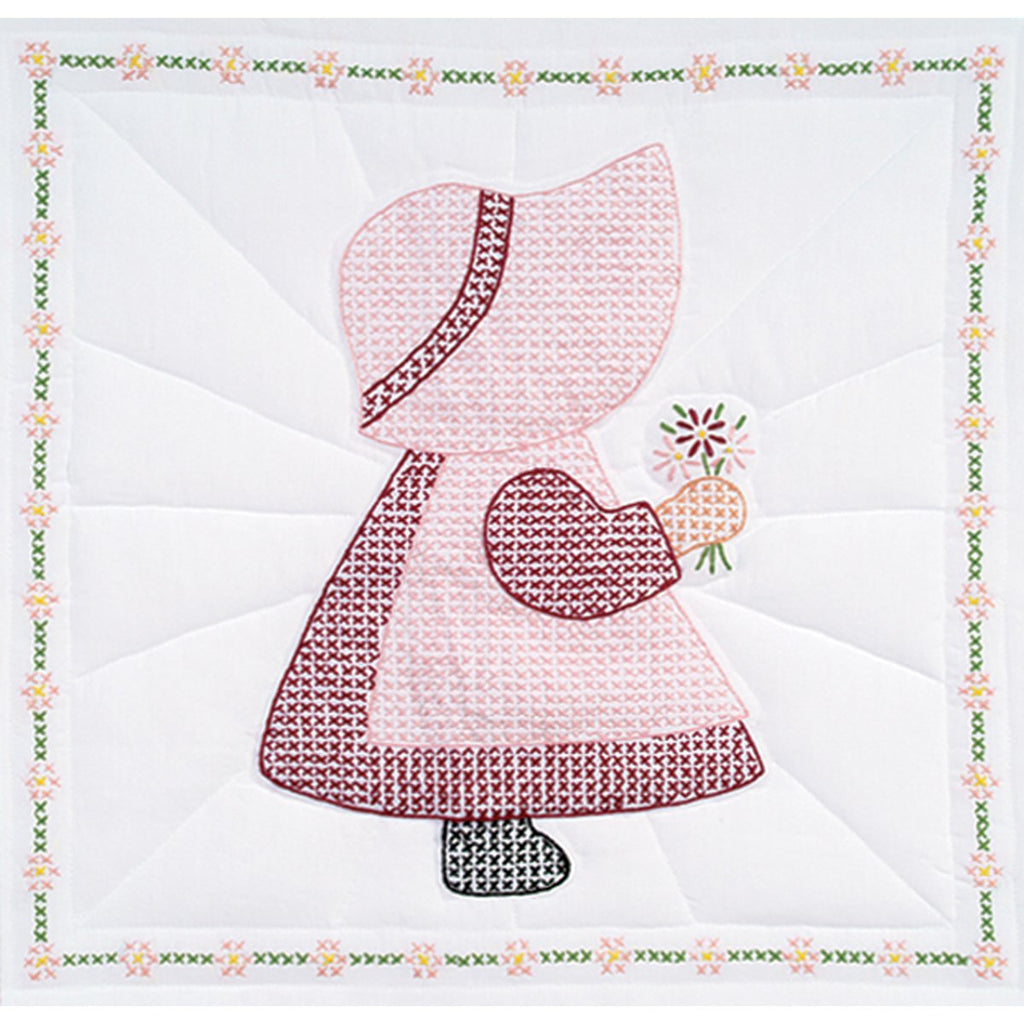 Stamped White Quilt Blocks 18"X18" 6/Pkg-Sunbonnet Girl