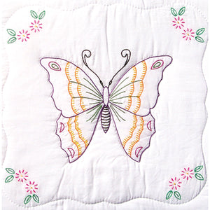 Stamped White Quilt Blocks 18"X18" 6/Pkg-Butterfly