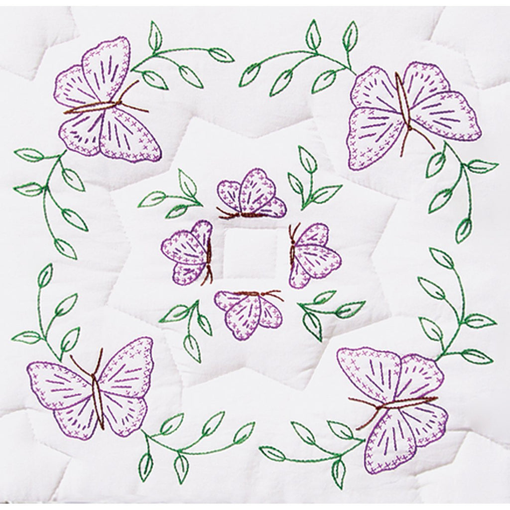 Stamped White Quilt Blocks 18"X18" 6/Pkg-Interlocking Circle Of Butterflies