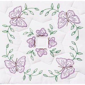 Stamped White Quilt Blocks 18"X18" 6/Pkg-Interlocking Circle Of Butterflies