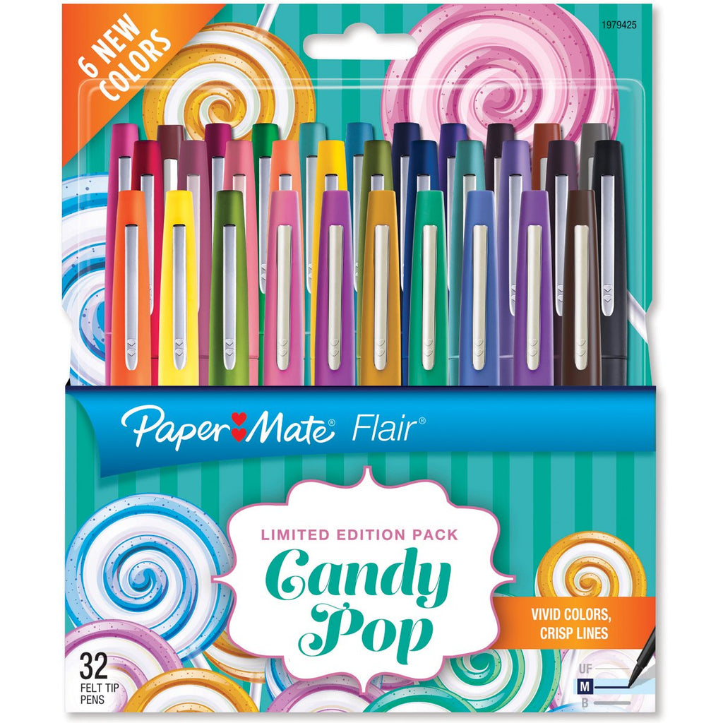Paper Mate Flair Felt Tip Pens, Medium Point, Limited Edition Candy Pop Pack, 32 Count (1979425)