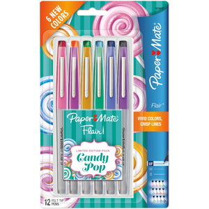 Paper Mate Flair Felt Tip Pens, Ultra Fine Point, Limited Edition Candy Pop Pack, 12 Count