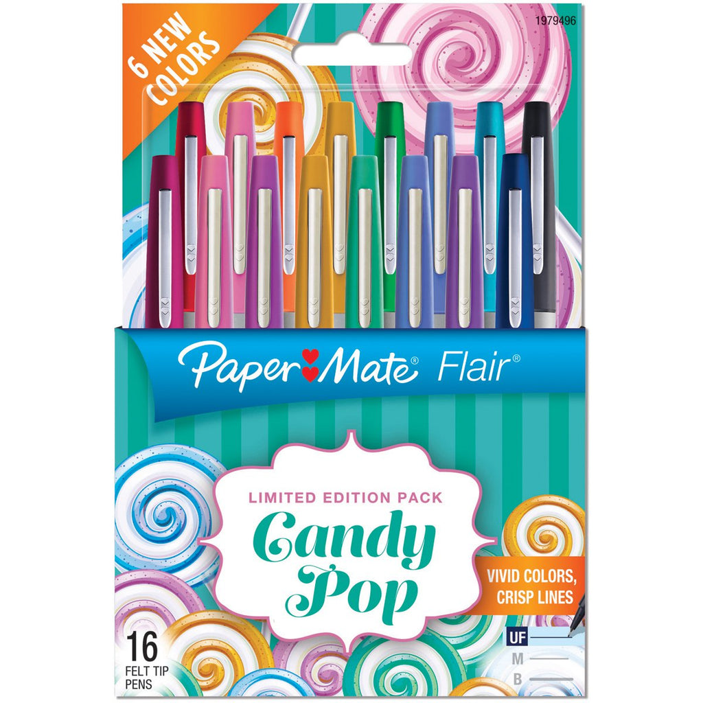 Paper Mate Flair Felt Tip Pens, Ultra Fine Point, Limited Edition Candy Pop Pack, 16 Count (1979496)