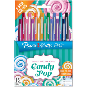 Paper Mate Flair Felt Tip Pens, Ultra Fine Point, Limited Edition Candy Pop Pack, 16 Count (1979496)