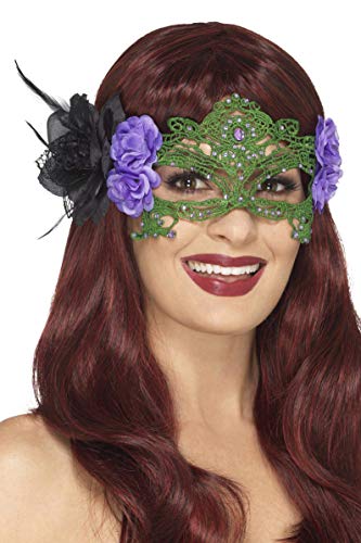 Smiffys 48050 Embroidered Lace Filigree Witch Eyemask, Black & Green, One Size