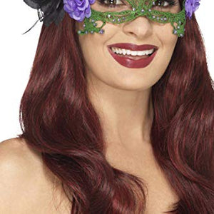 Smiffys 48050 Embroidered Lace Filigree Witch Eyemask, Black & Green, One Size