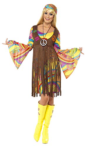 Smiffys, Women's 60's Groovy Lady Costume, Dress, Vest and Headband, Hippie, 35531, Brown, L