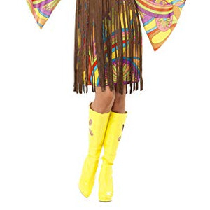 Smiffys, Women's 60's Groovy Lady Costume, Dress, Vest and Headband, Hippie, 35531, Brown, L