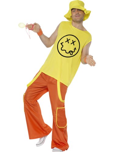 Smiffy's Raver Costume Top Trousers and Hat - Yellow