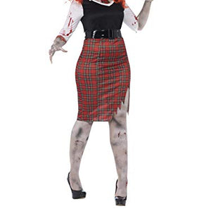 Smiffys Adult Women's Zombie School Girl Costume, Dress, Tie and Belt, Zombie Alley, Halloween, Size: XXXL, 44350