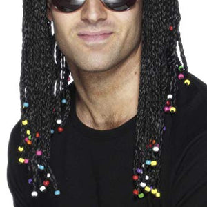 Smiffys Braided Wig with Beads - Black
