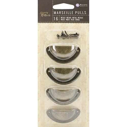 Prima Marketing Memory Hardware Embellishments-Marseille Metal Pulls W/Brads, 2" 4/Pkg