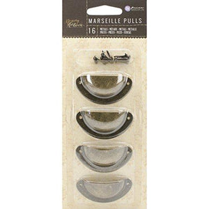 Prima Marketing Memory Hardware Embellishments-Marseille Metal Pulls W/Brads, 2" 4/Pkg